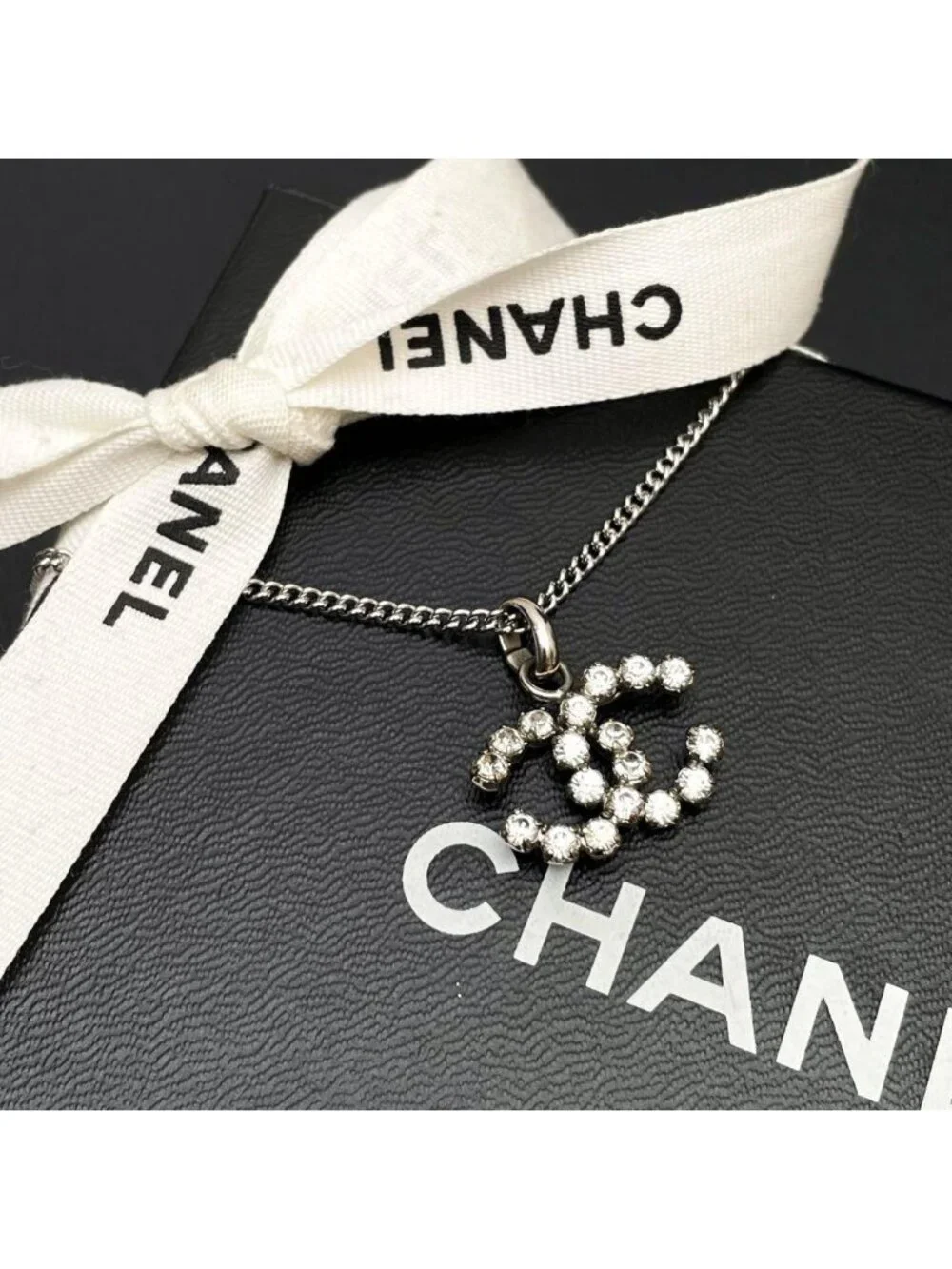 Chanel CC Logo Necklace Rhinestone Icon Coco